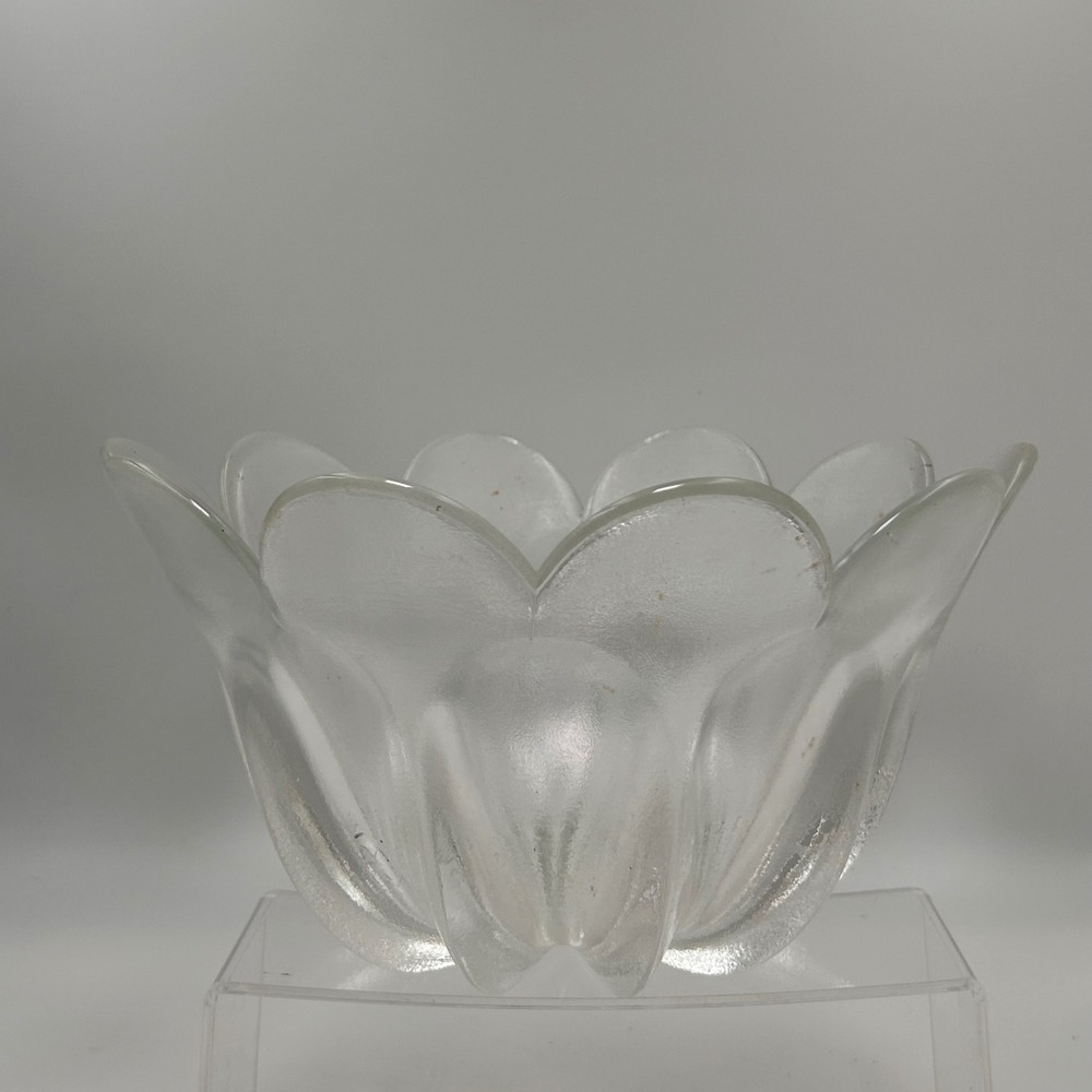 Vintage Walther Glas Heavy Frosted Clear Glass Flower Bowl Lotus 10" x 6" MCM